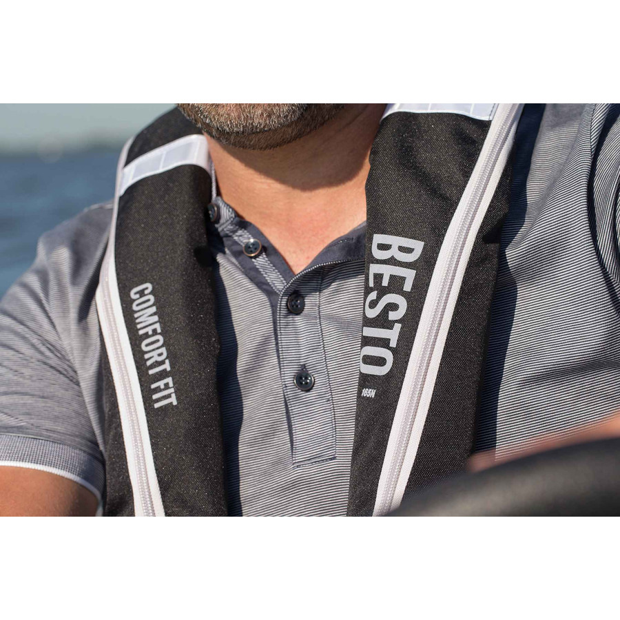 Piepūšamā glābšanas veste BESTO COMFORT FIT 180N, black/grey
