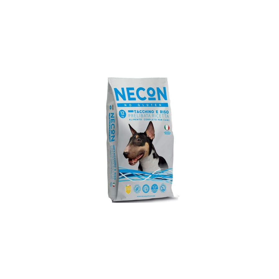Сухой полнорационный корм для взрослых собак NECON no gluten turkey and rice - без глютена, мясо индейки и риса 12 кг