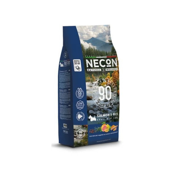 Сухой полнорационный корм для взрослых собак NECON Natural Welness dog mini adult мясо лосося и рис 10 кг