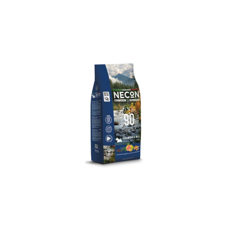 Сухой полнорационный корм для взрослых собак NECON Natural Welness dog mini adult мясо лосося и рис 10 кг
