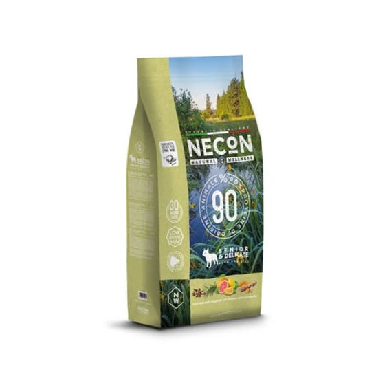 Dry complete food for adult dogs NECON Natural Wellness dog mini senior&delicate duck and rice 10 kg
