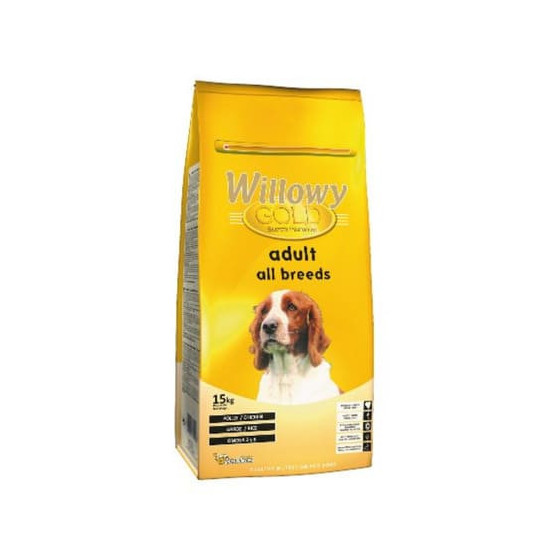 Sausā barība visu šķirņu pieaugušiem suņiem Willowy GOLD PREMIUM All Breeds ar vistu un rīsiem 15 kg